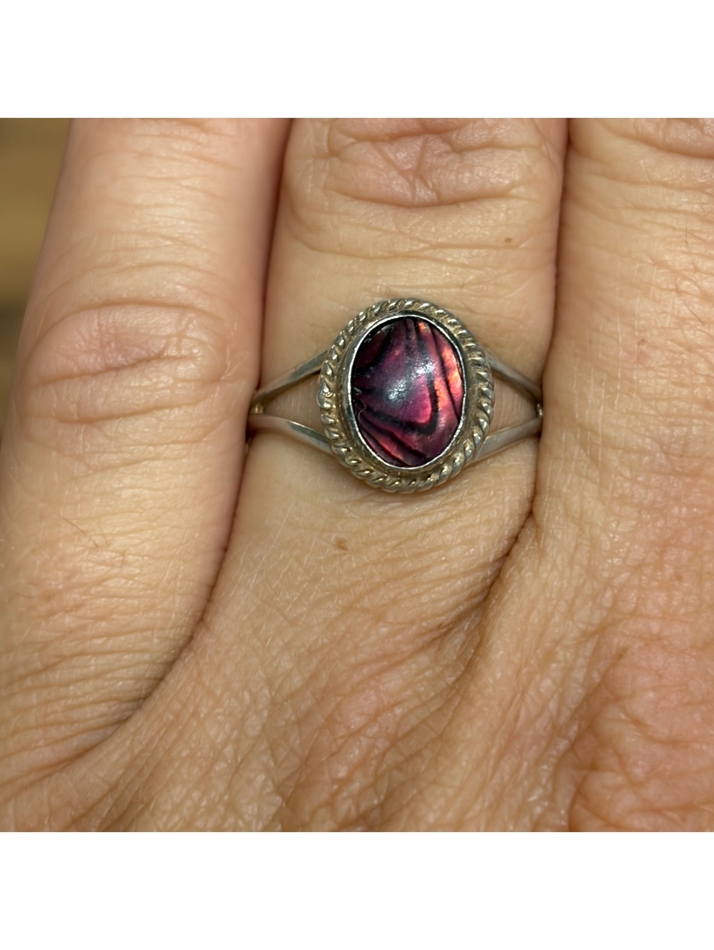 Southwestern Sterling abalone shell ring size 7 vintage